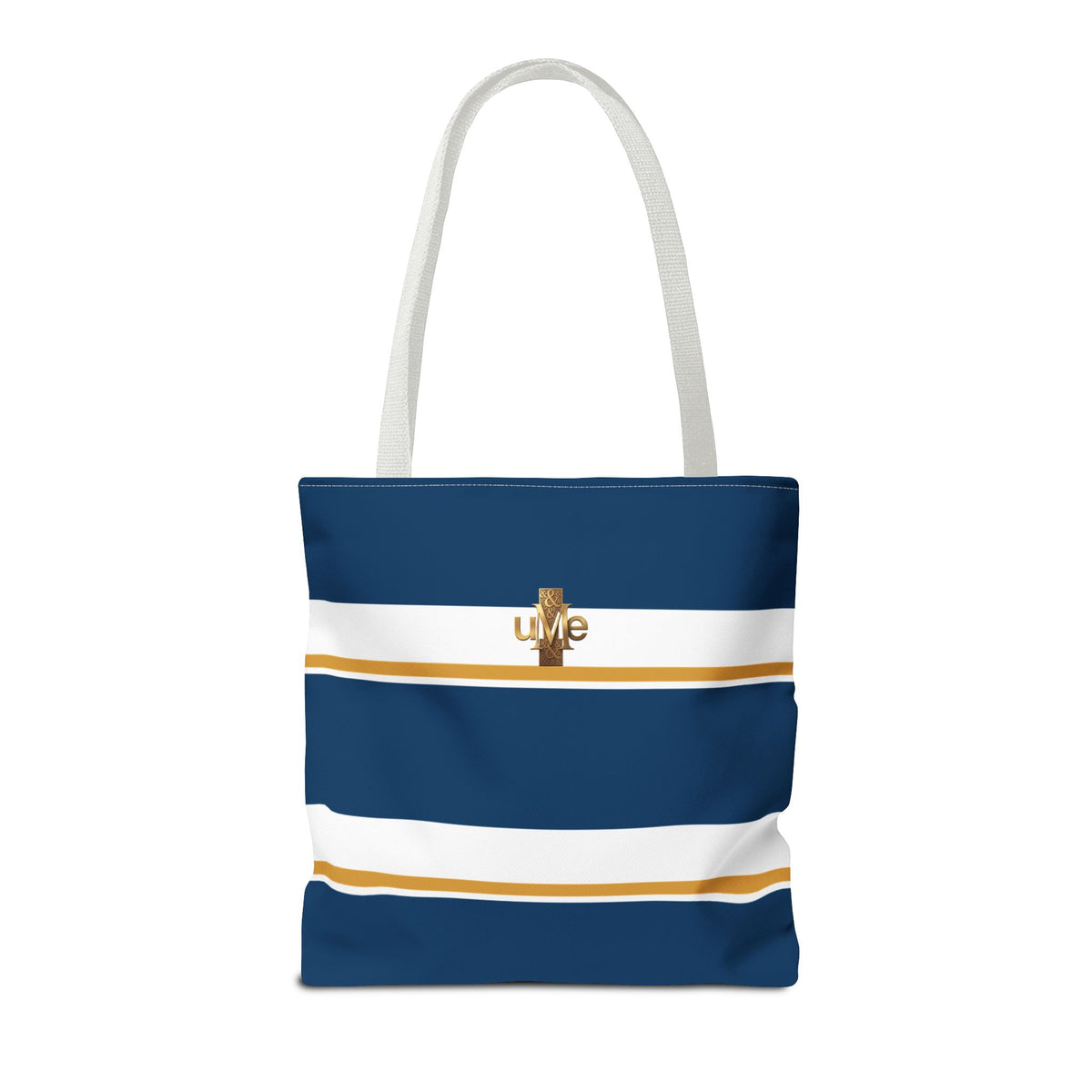 LIVE Cross Tote Bag — Navy & White Stripes with Gold Motif