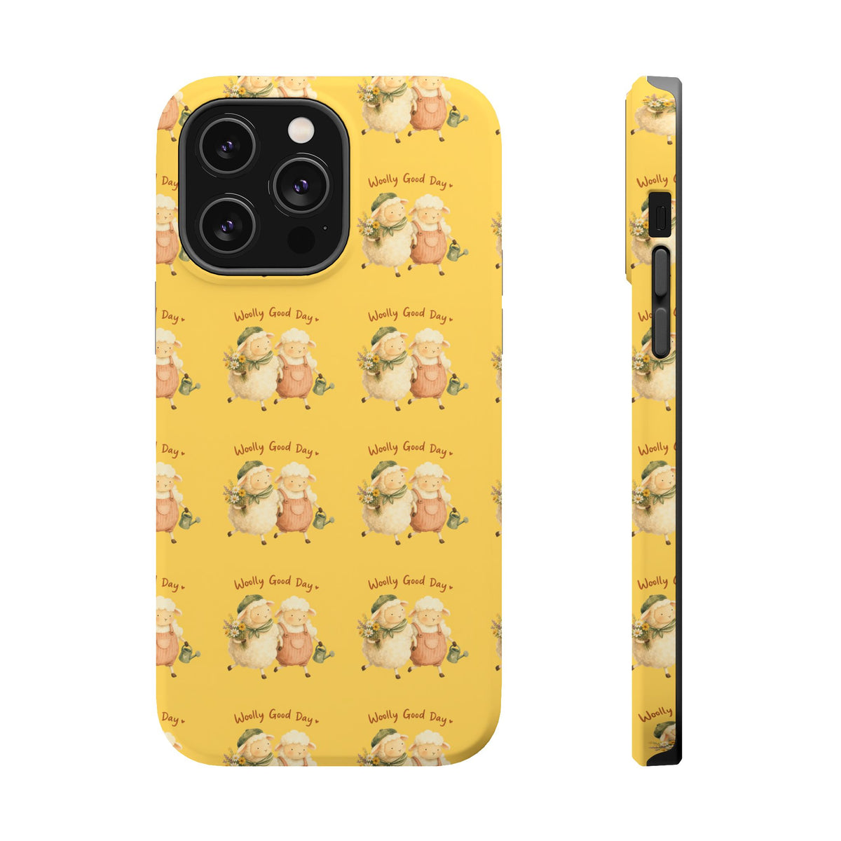 "Woolly Good Day" Phone Case — Yellow Sheep Pattern Magnetic Impact-Resistant Cover