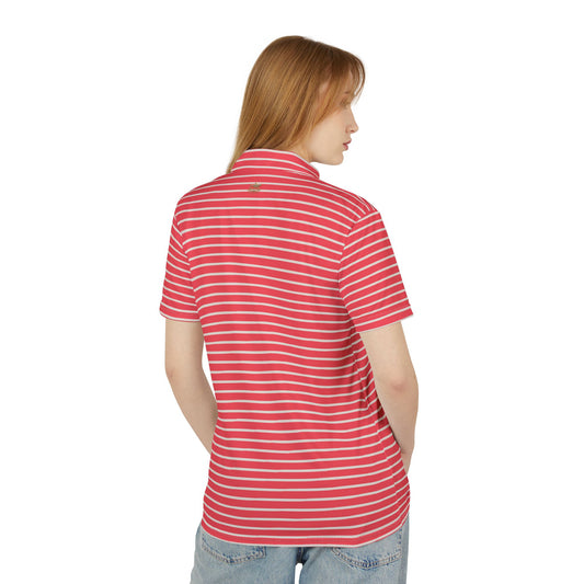 Striped Casual Polo Shirt — Unisex Coral Horizontal Stripe Knit