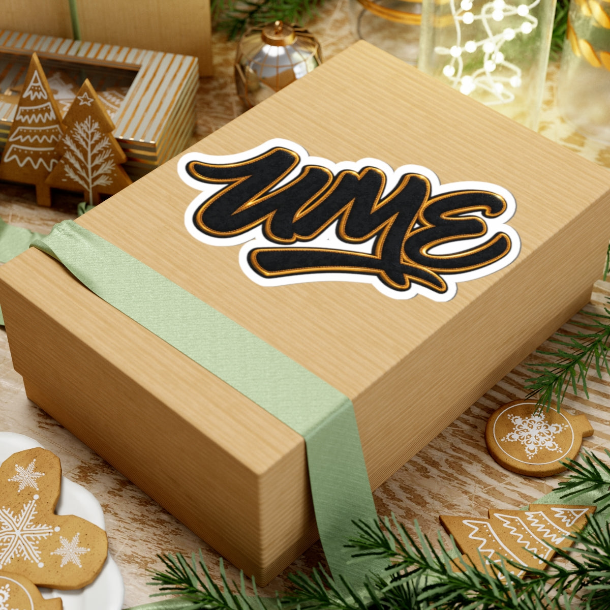 Black & Gold Graffiti "UME" Kiss-Cut Sticker — Bold Script Vinyl Decal