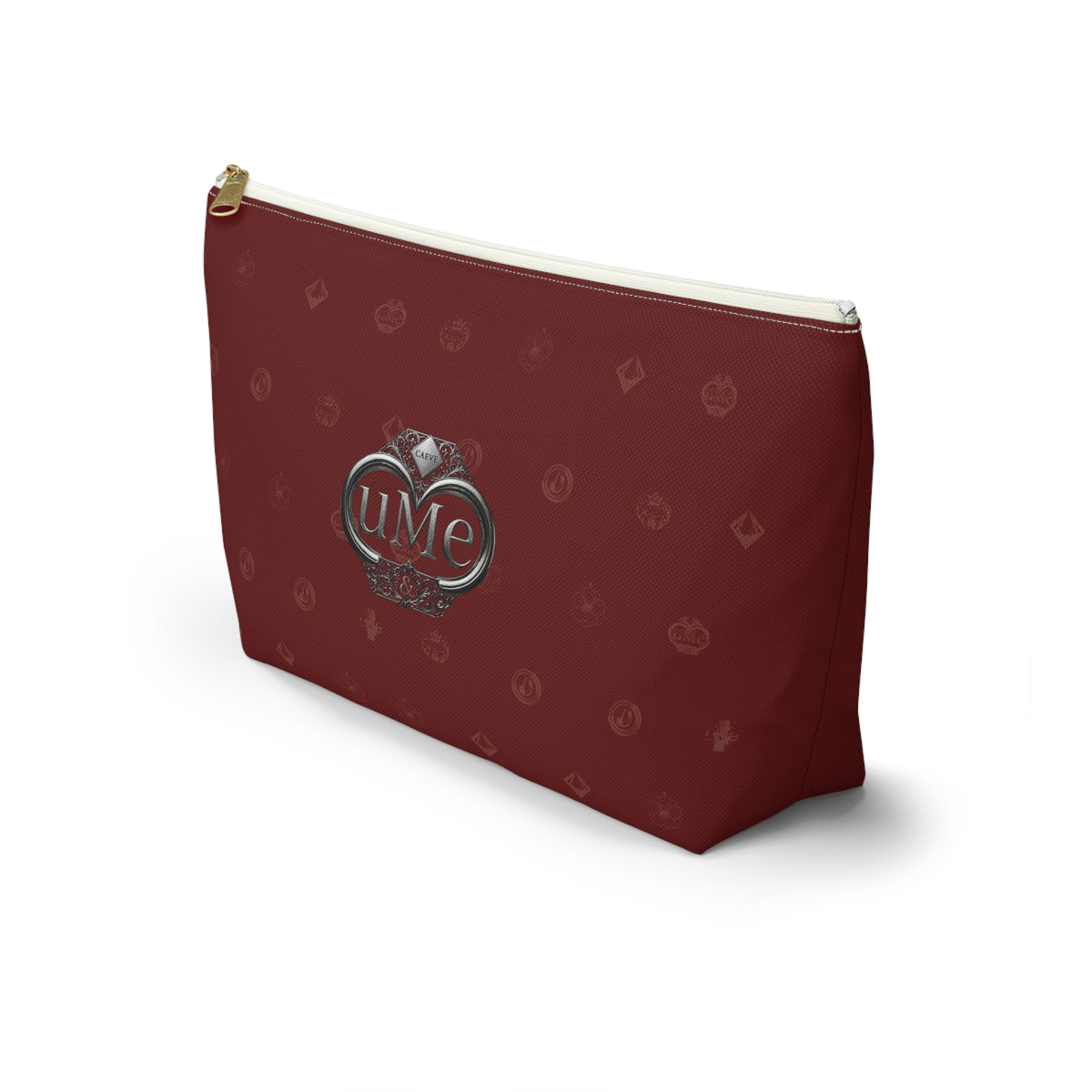 Burgundy Monogram Accessory Pouch — UME T-Bottom Cosmetic Bag