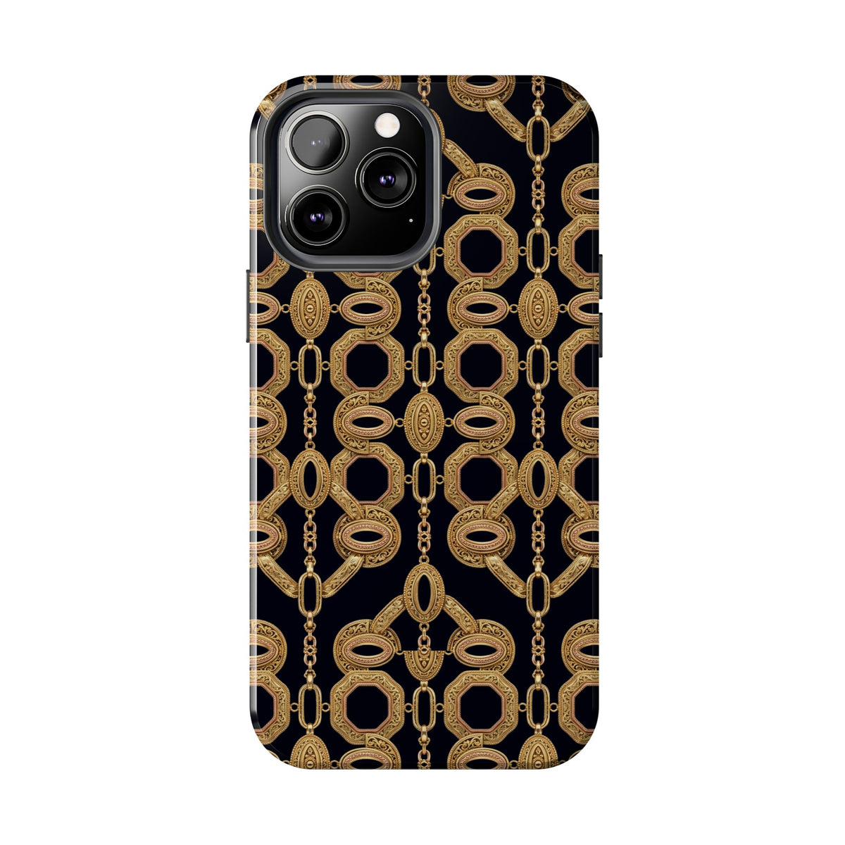 Gold Chain Phone Case — Black & Gold Ornate Chain All-Over Print Tough Cover