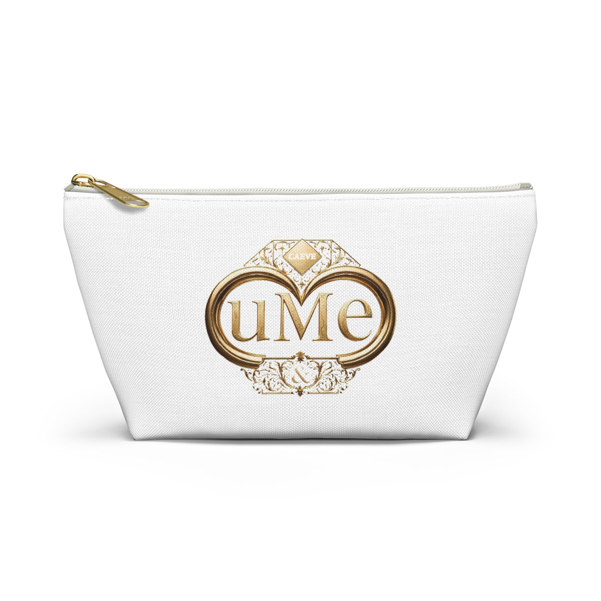 Accessory Pouch — White Elegant Gold Monogram 'uMe' Cosmetic Bag