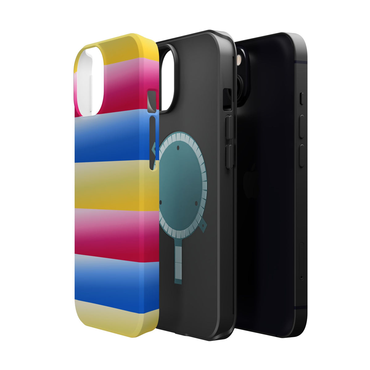 Striped Magnetic Impact-Resistant Phone Case — Colorful Pink Blue Yellow Protection