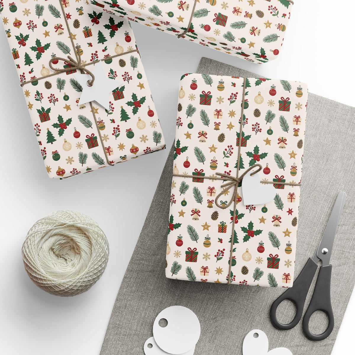 Christmas Pattern Wrapping Paper — Cream Mini Holiday Icons Gift Wrap