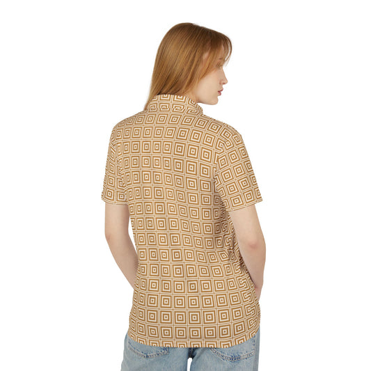 Geometric Square Pattern Polo Shirt — AOP Retro Geometric Polo