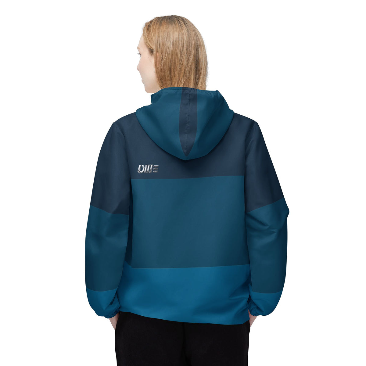 Blue Striped Windbreaker Jacket - Lightweight Hooded All-Over Print