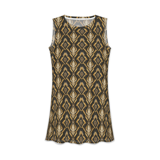 Gold Snakeskin Print Sleeveless Dress — Bold A-Line Mini Dress