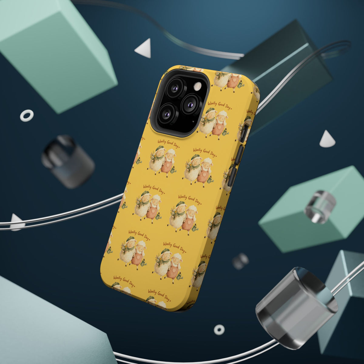 "Woolly Good Day" Phone Case — Yellow Sheep Pattern Magnetic Impact-Resistant Cover