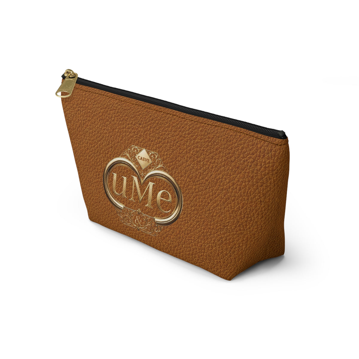 Brown Leather-Look Accessory Pouch with Gold 'uMe' Monogram
