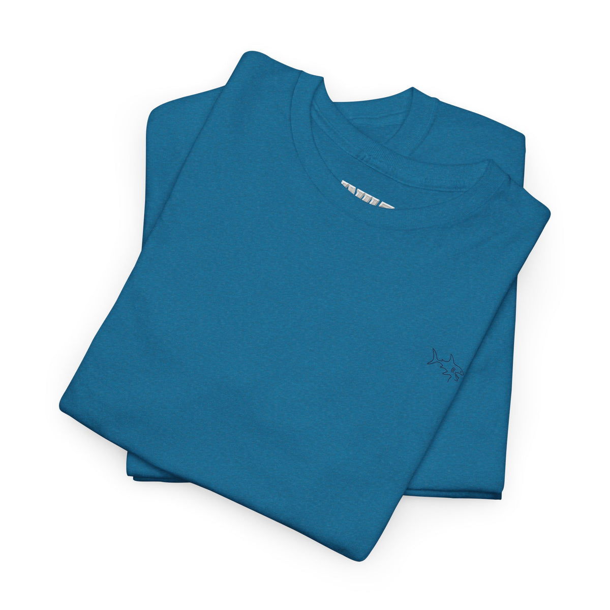 Minimalist string design Fish Tee — Small Chest Fish & Back 'OWE' Graphic
