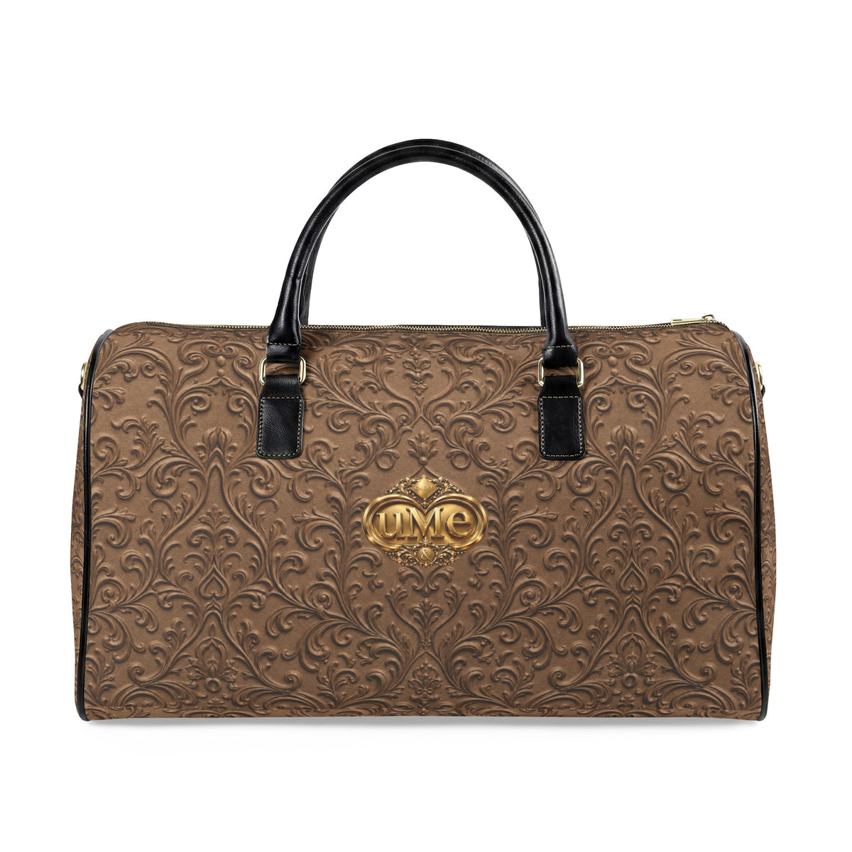 Brown Faux Leather Travel Bag — Vintage Scroll 'uMe' Weekender