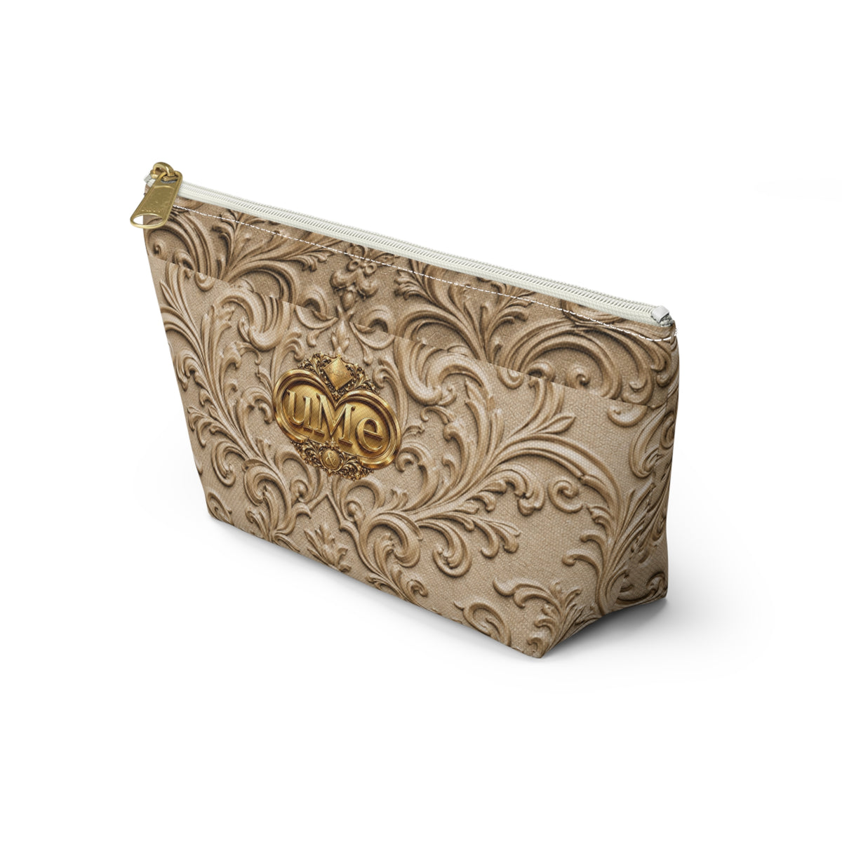 Beige UME Gold Scroll Accessory Pouch — All-Over Print