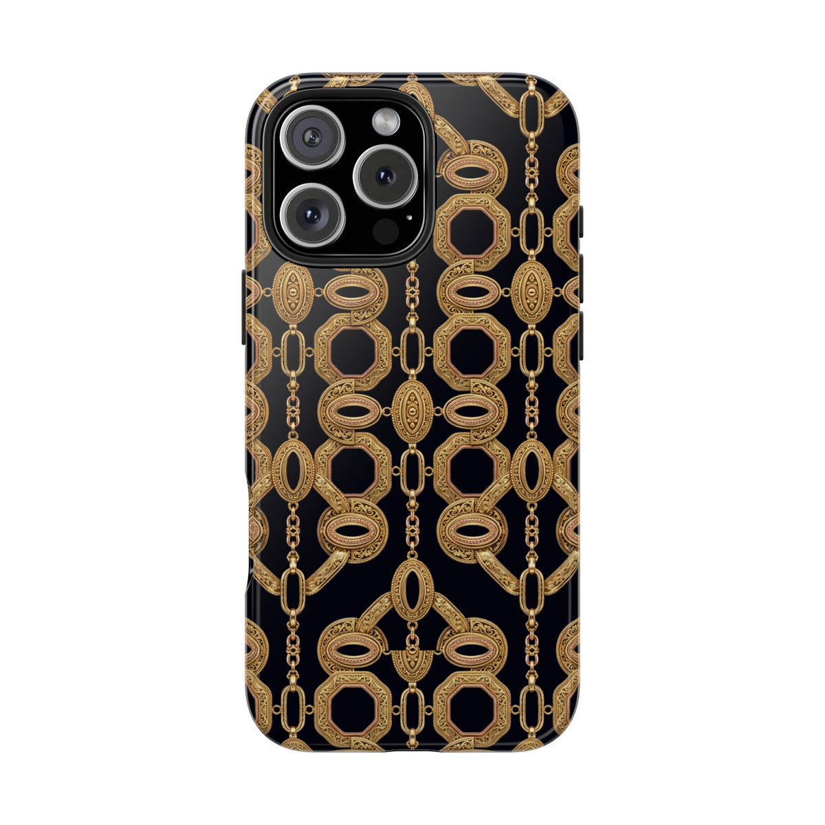 Gold Chain Phone Case — Black & Gold Ornate Chain All-Over Print Tough Cover