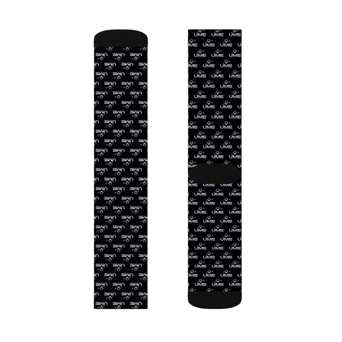 UME Monochrome Crew Socks — Black All-Over Sublimation Print