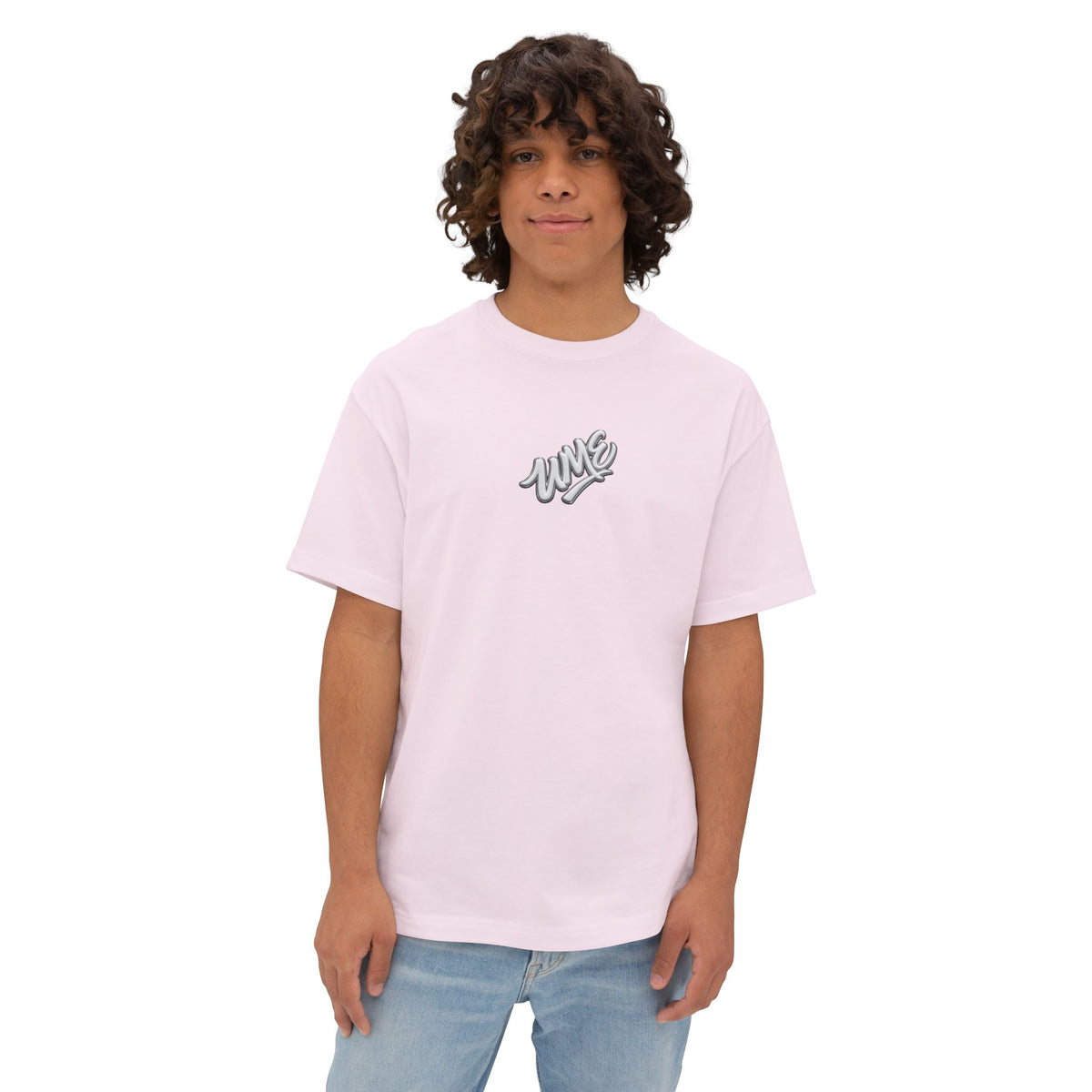 UME Script Logo Boxy Tee — White Oversized Graphic T-Shirt