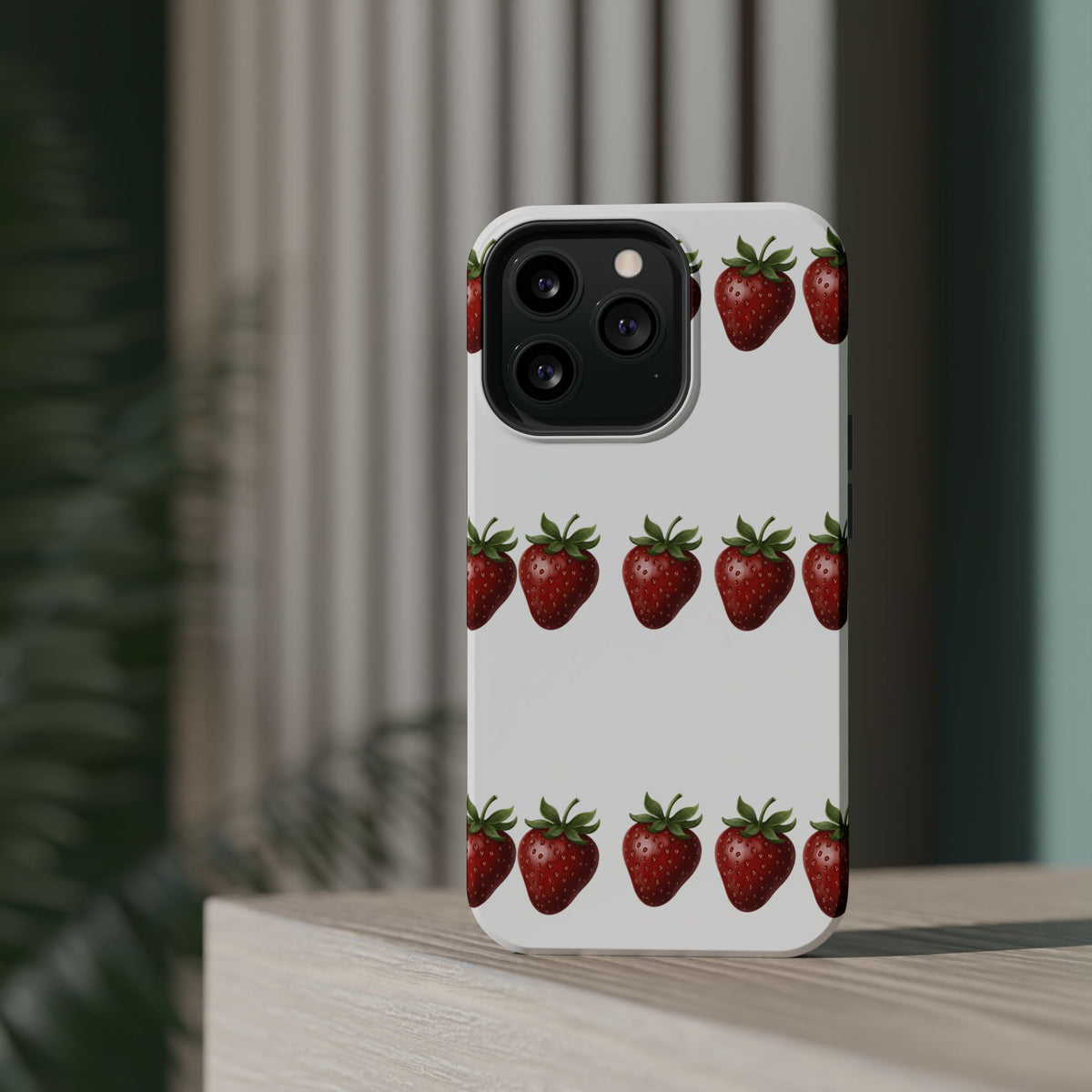 Strawberry Row Phone Case — White MagSafe Magnetic Impact-Resistant Cover