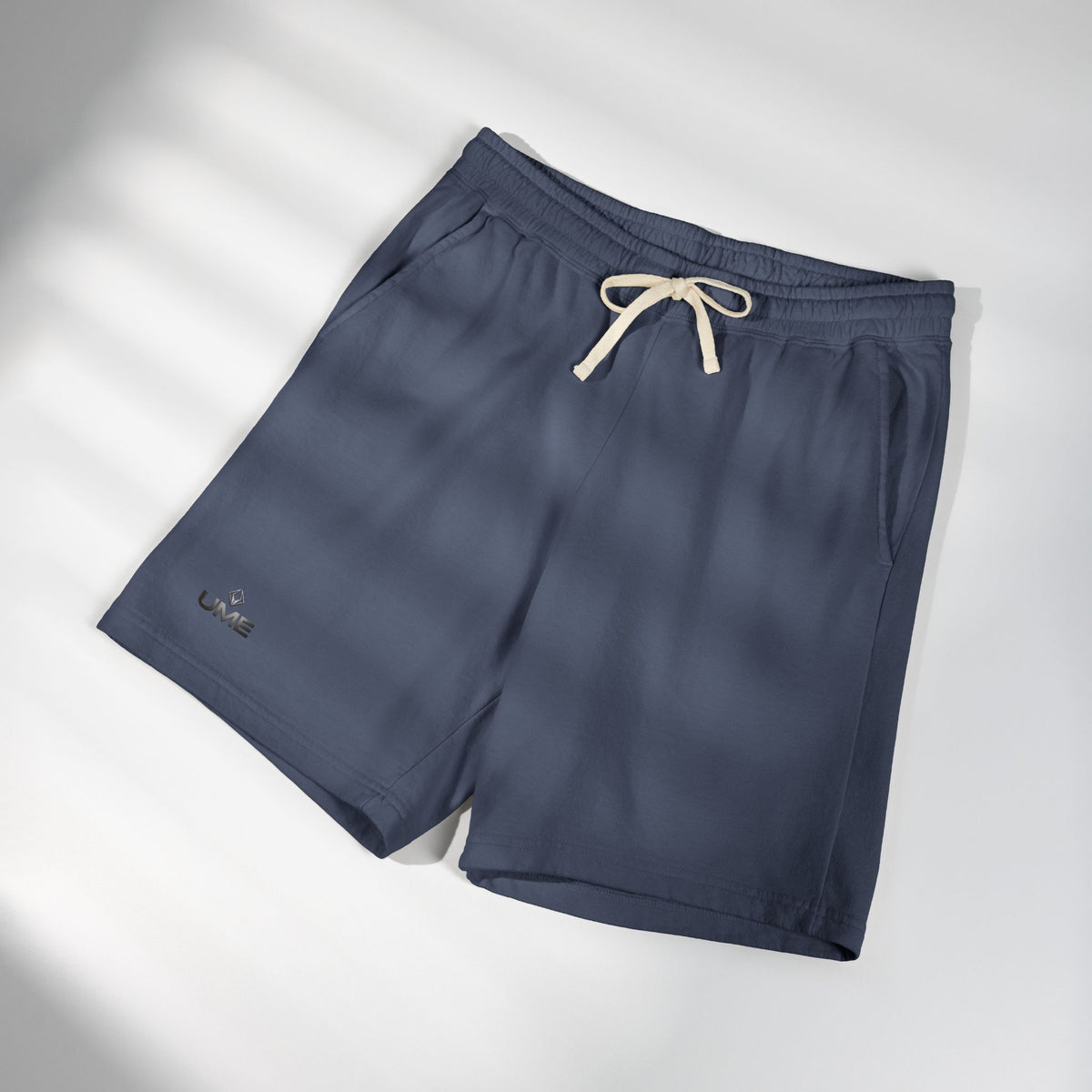 Fleece Sweat Shorts — Garment-Dyed UME Dark Grey Logo All-Over Print