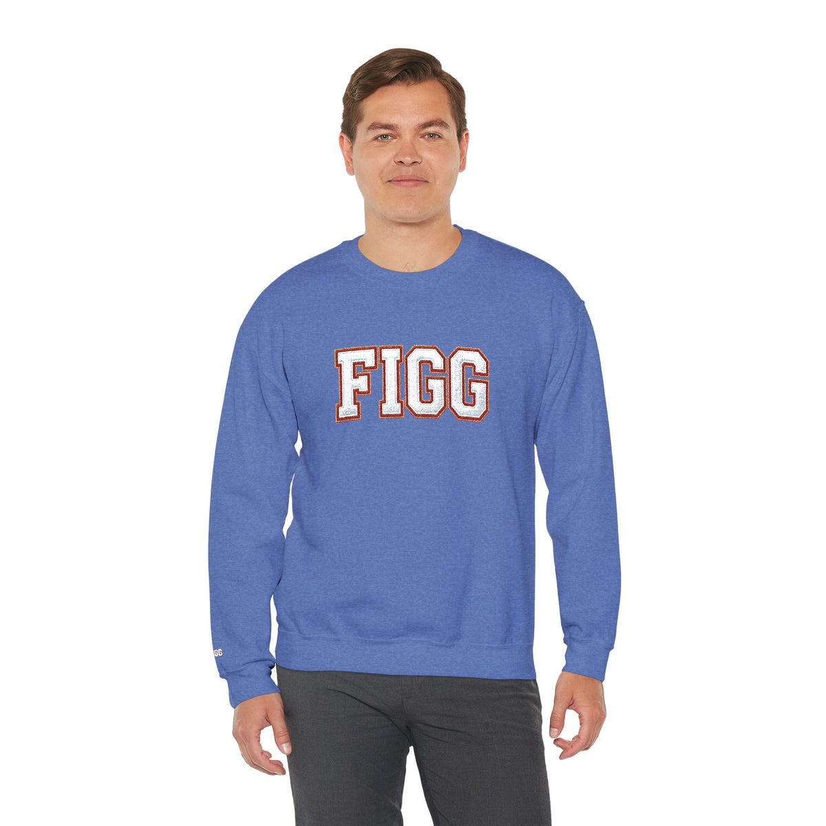 FFiGG Embroidered Collegiate Crewneck — Sport Grey, Black & More Colors
