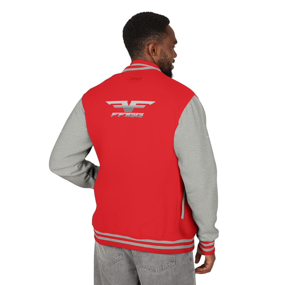 Black and White Varsity Jacket with Winged Logo
