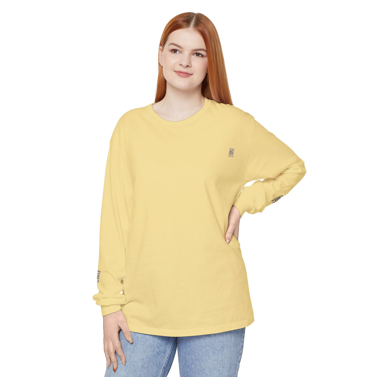 Garment-Dyed Long-Sleeve T-Shirt — Multi-Color Minimal Graphic