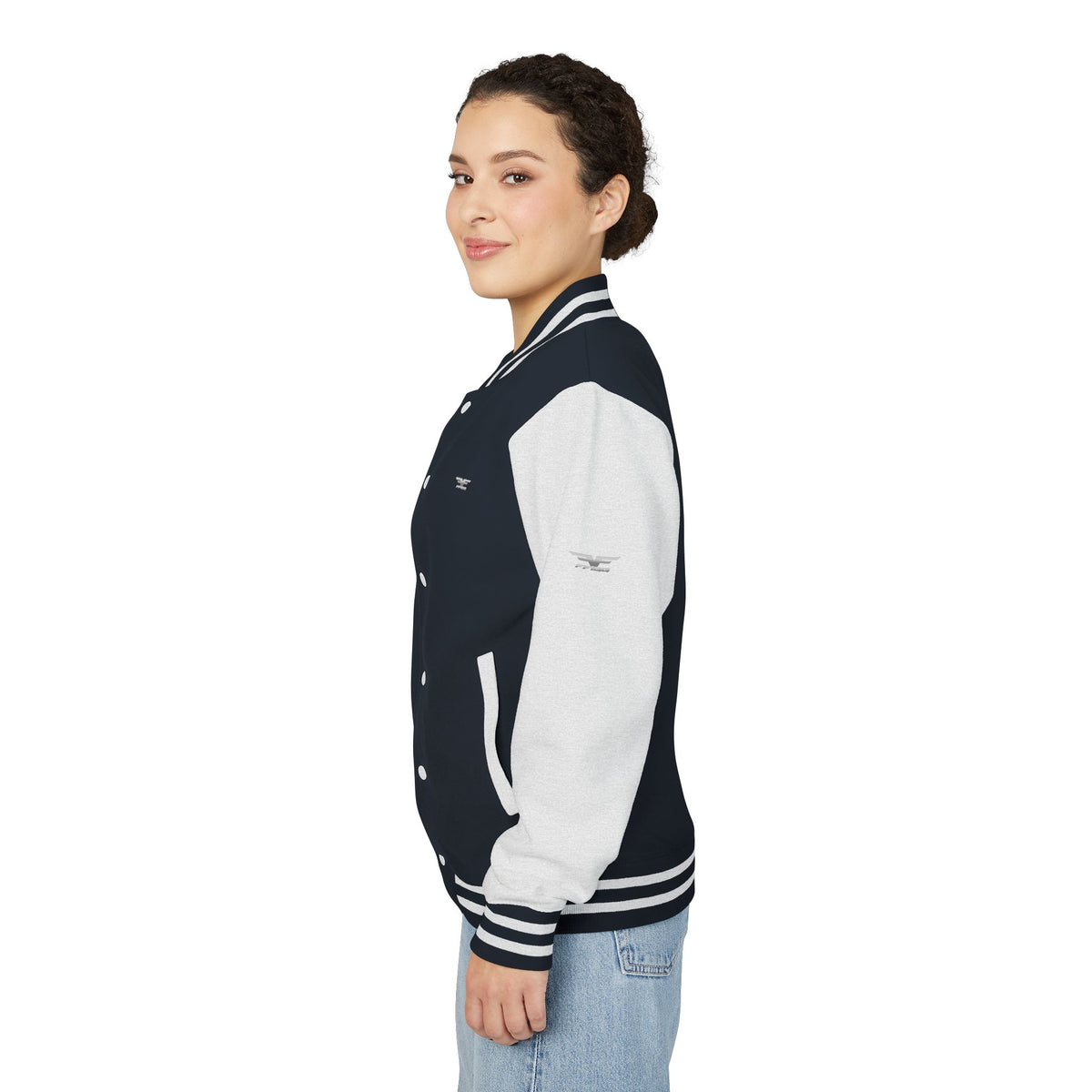 Black and White Varsity Jacket with Winged Logo
