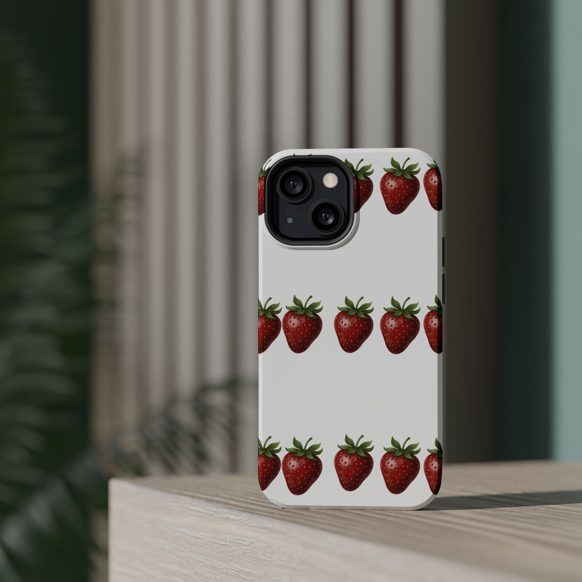 Strawberry Row Phone Case — White MagSafe Magnetic Impact-Resistant Cover