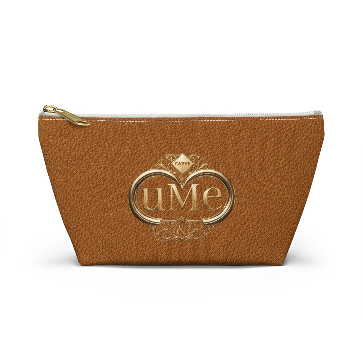 Brown Leather-Look Accessory Pouch with Gold 'uMe' Monogram