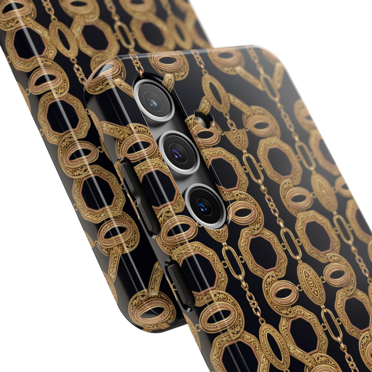 Gold Chain Phone Case — Black & Gold Ornate Chain All-Over Print Tough Cover