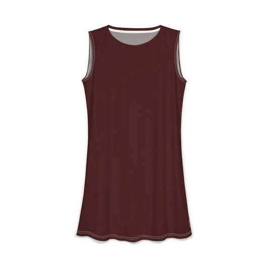 Burgundy Sleeveless A-Line Dress — Women's Casual Summer Dress