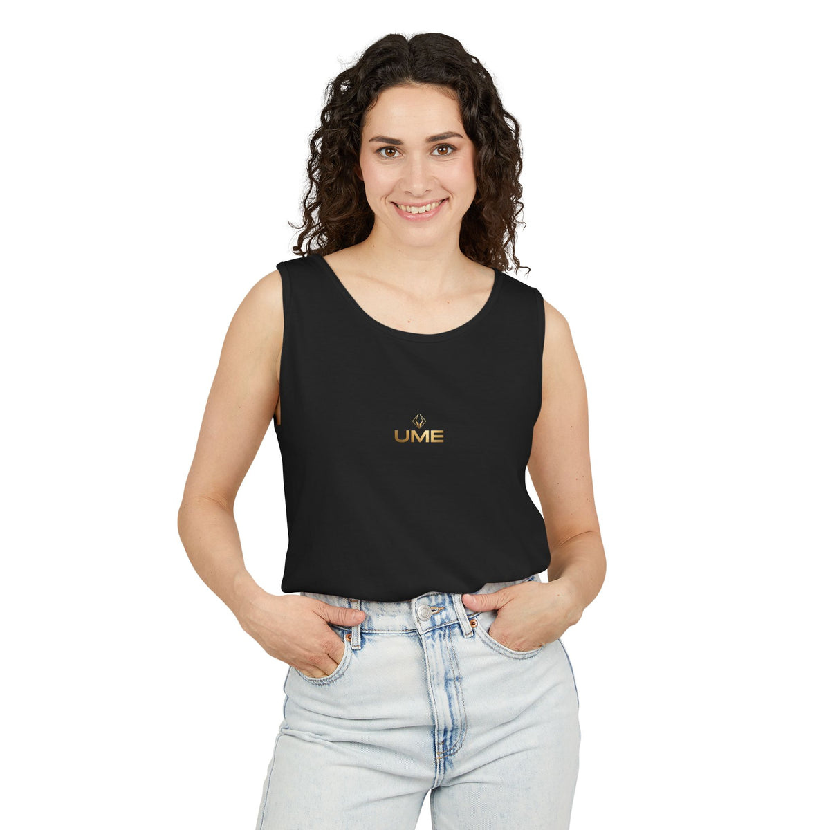 UME Gold Vertical Logo Tank Top – Garment-Dyed Unisex Muscle Tee