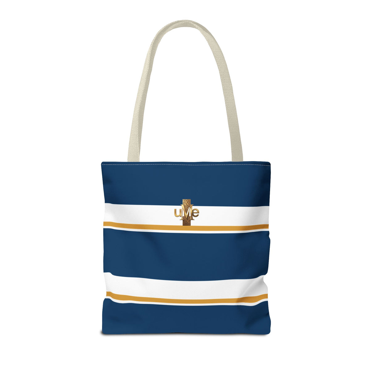 LIVE Cross Tote Bag — Navy & White Stripes with Gold Motif