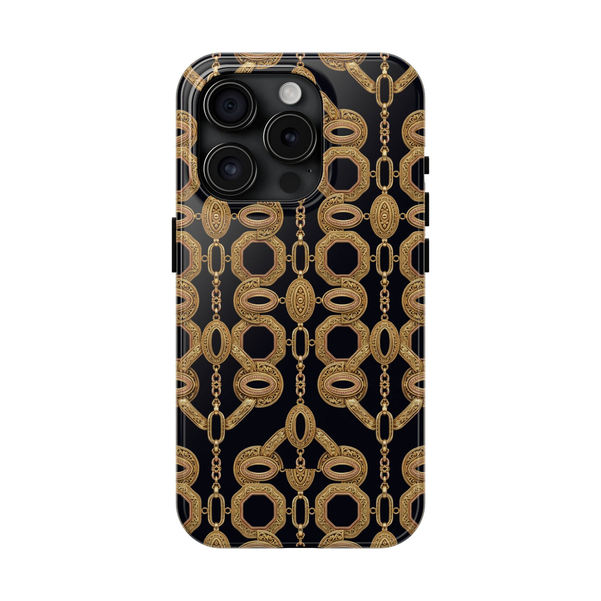 Gold Chain Phone Case — Black & Gold Ornate Chain All-Over Print Tough Cover