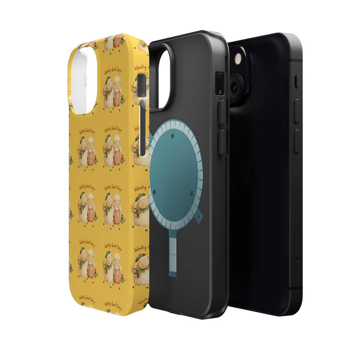 "Woolly Good Day" Phone Case — Yellow Sheep Pattern Magnetic Impact-Resistant Cover