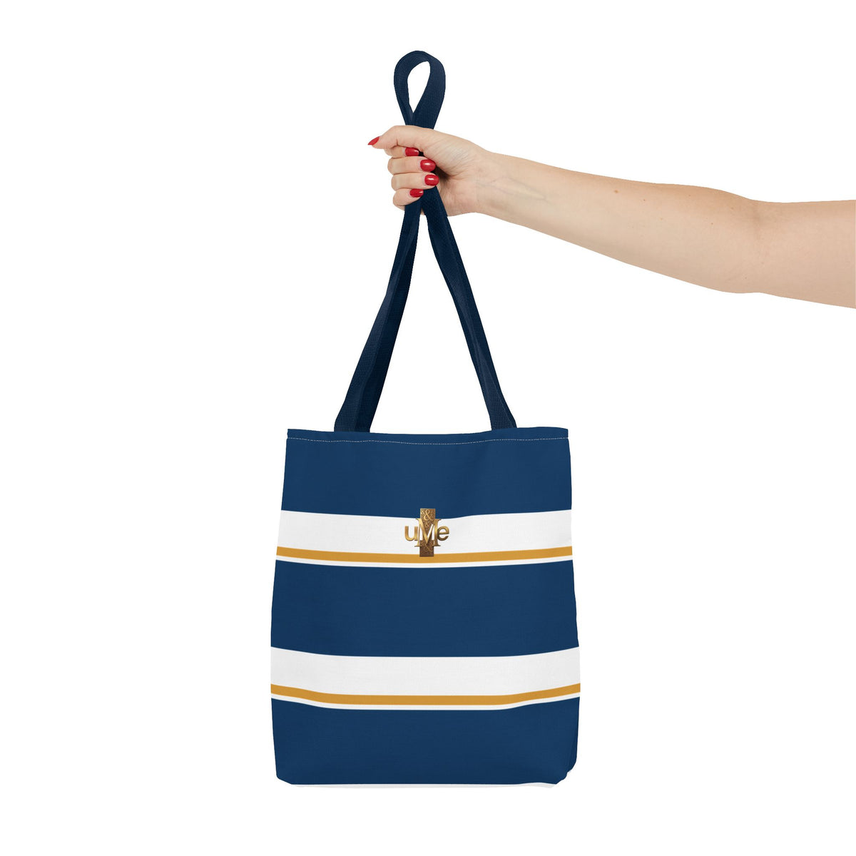 LIVE Cross Tote Bag — Navy & White Stripes with Gold Motif