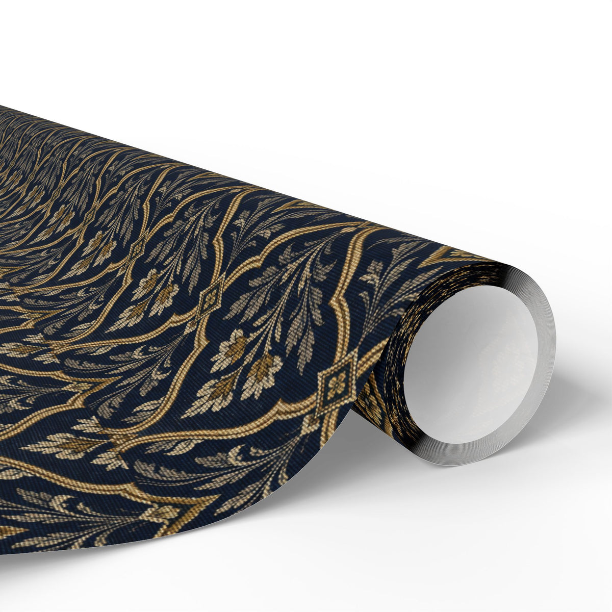 Lux Navy & Gold Damask Wrapping Paper Roll — Elegant Gift Wrap for Weddings, Anniversaries & Holidays