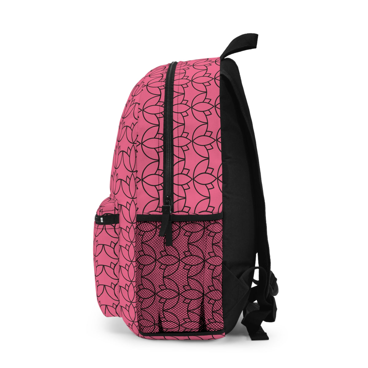 Pink Floral Geometric Backpack — Patterned Lotus-Style School & Everyday Bag