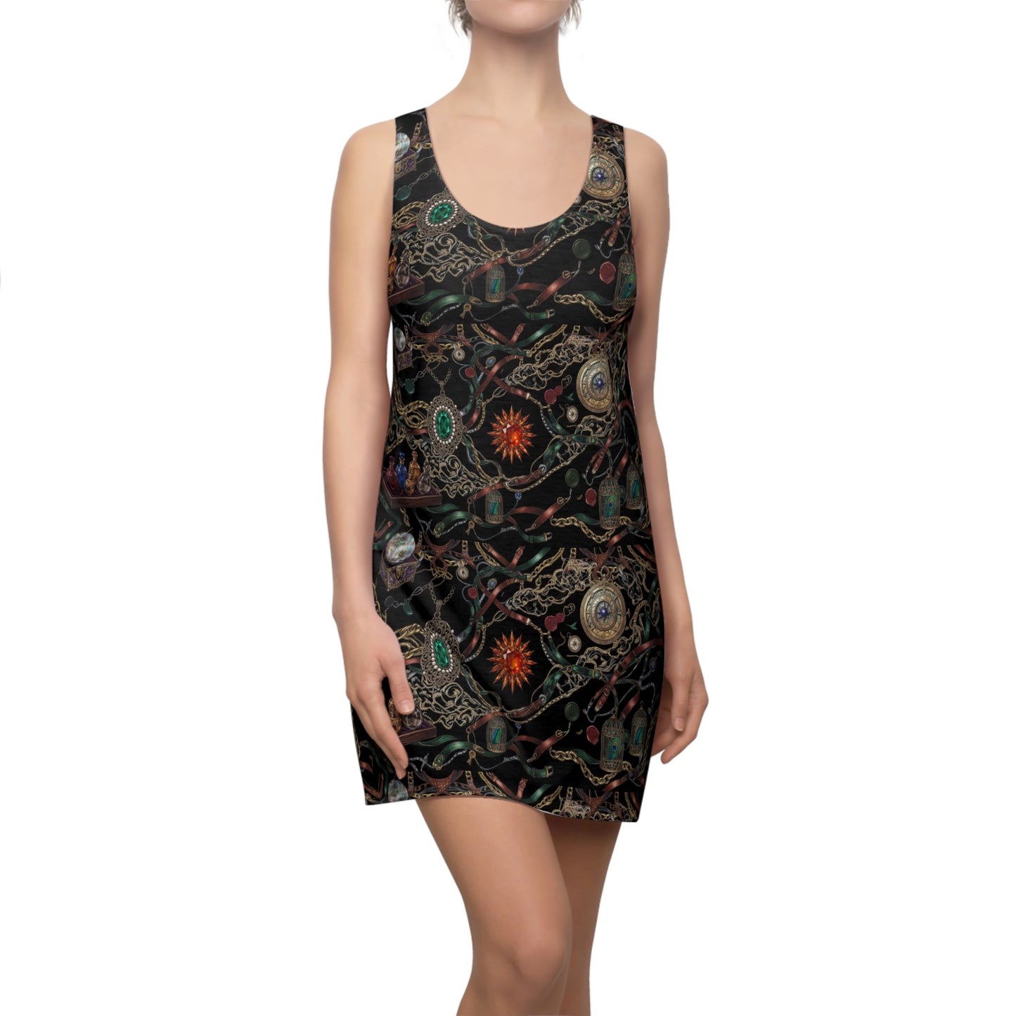 Racerback Dress — Bohemian Jewel & Chain All-Over Print