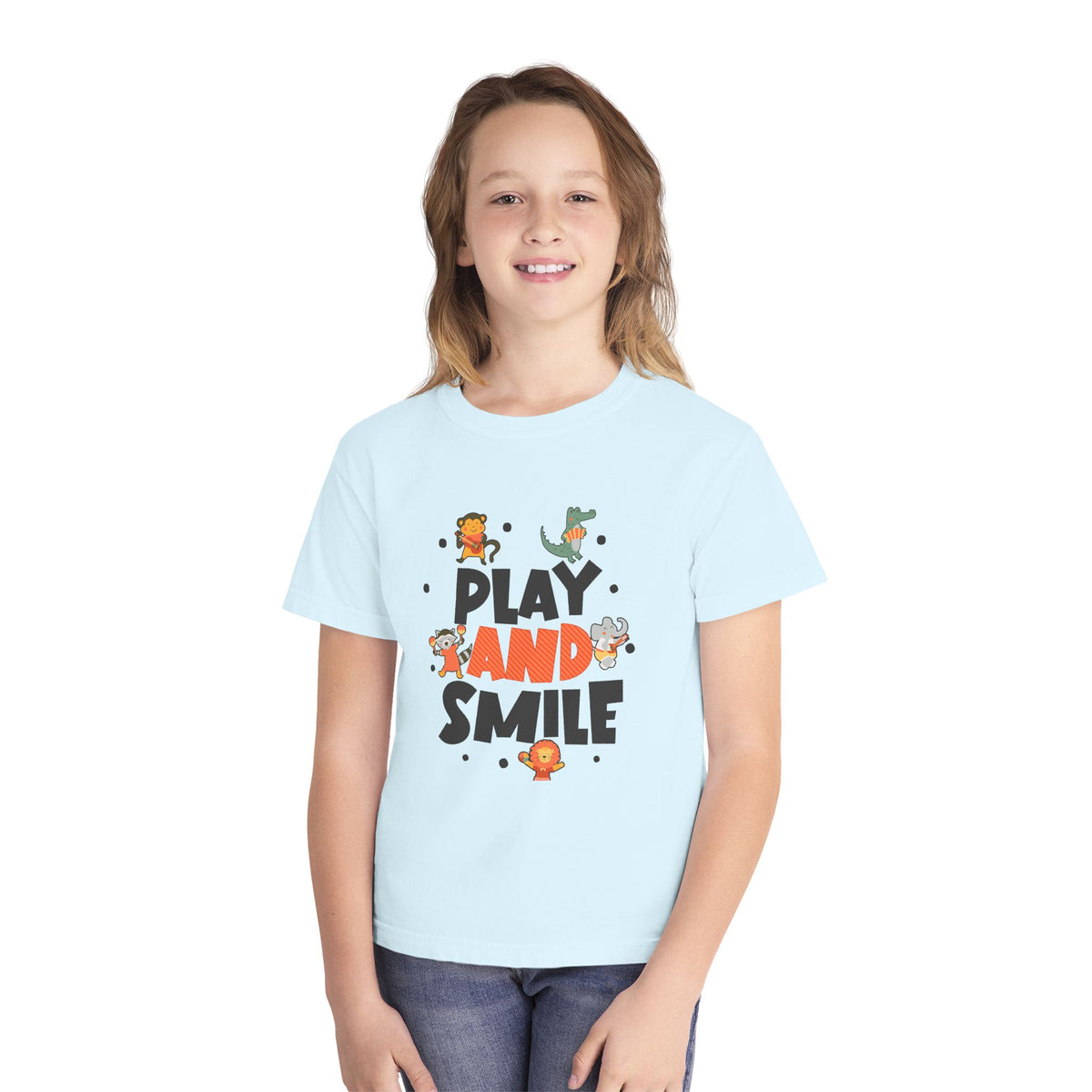 Play and Smile Youth Tee — Cute Animal Playtime Kids T‑Shirt