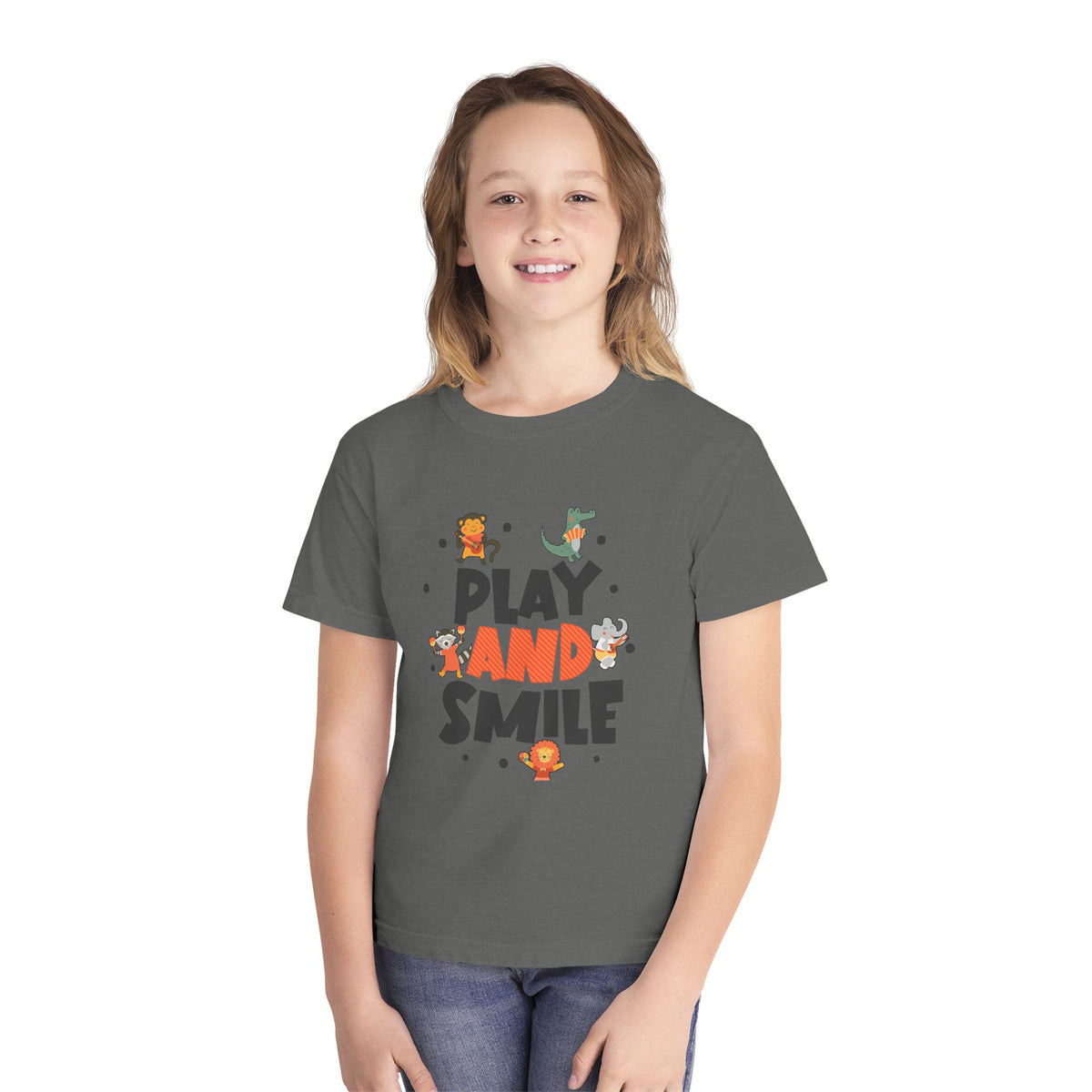 Play and Smile Youth Tee — Cute Animal Playtime Kids T‑Shirt