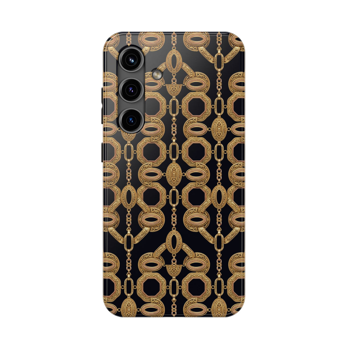 Gold Chain Phone Case — Black & Gold Ornate Chain All-Over Print Tough Cover