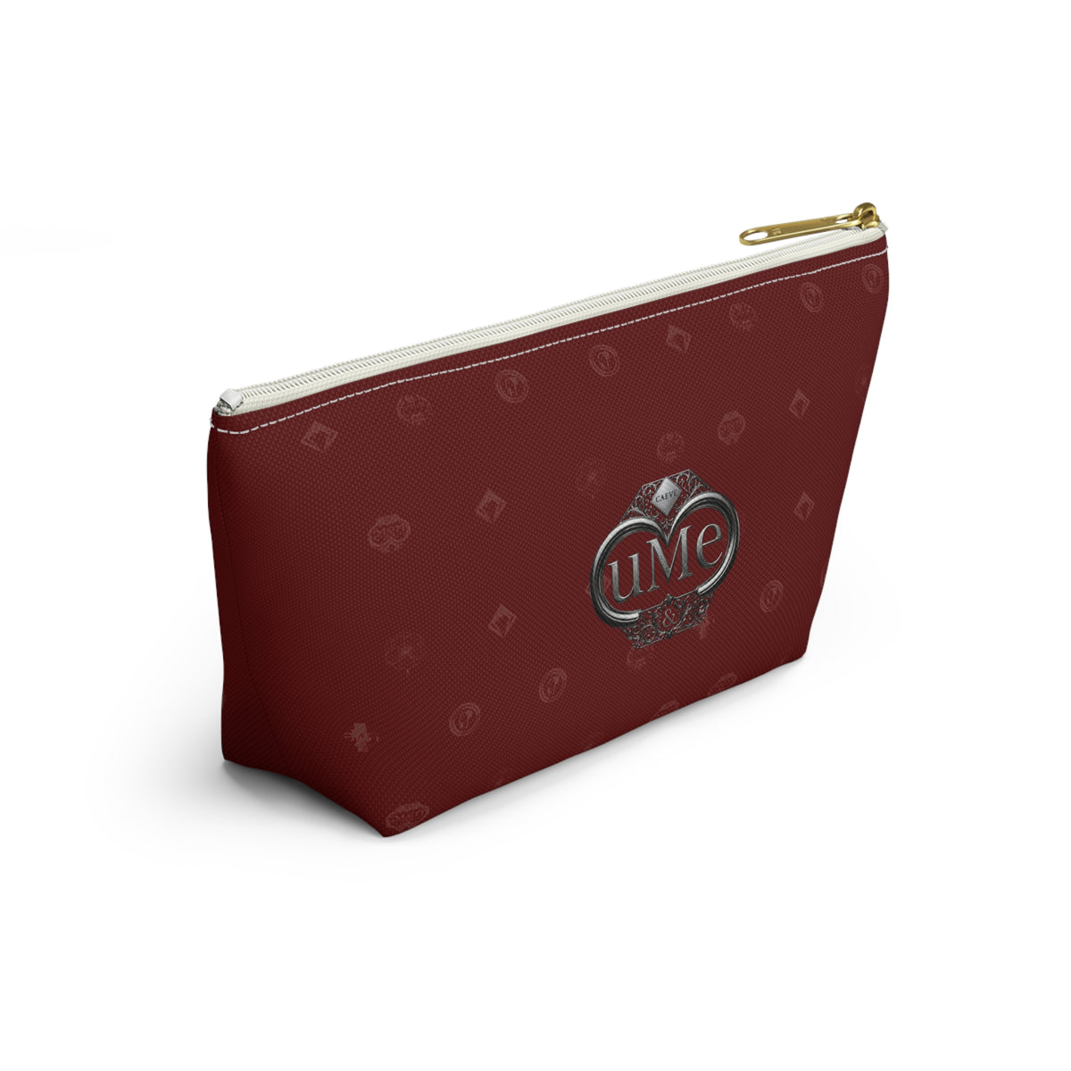 Burgundy Monogram Accessory Pouch — UME T-Bottom Cosmetic Bag