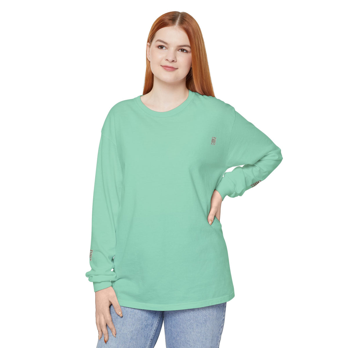 Garment-Dyed Long-Sleeve T-Shirt — Multi-Color Minimal Graphic