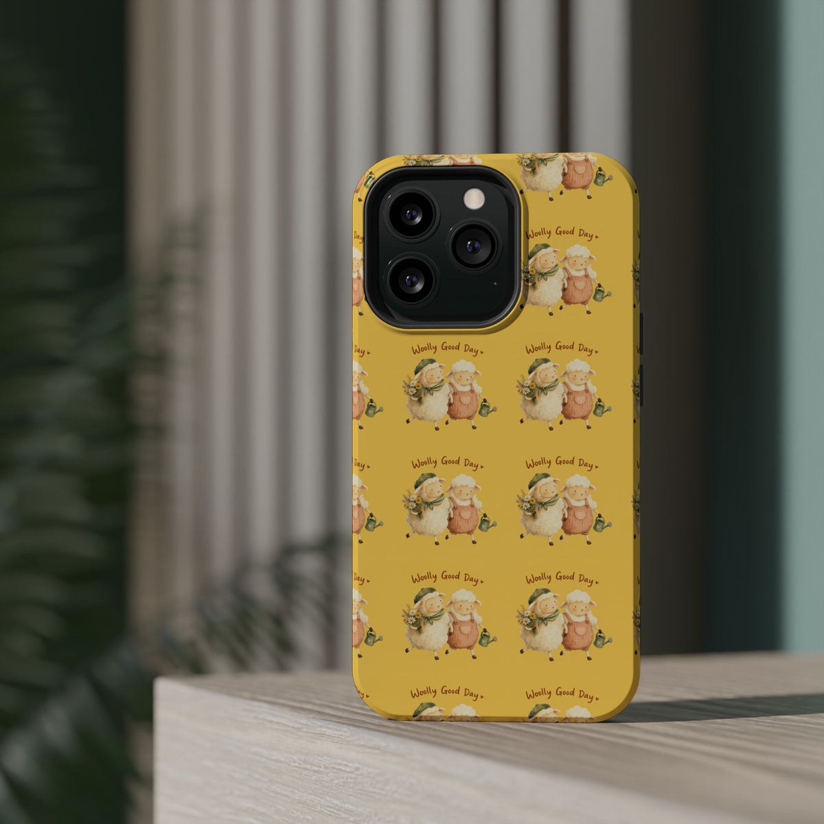 "Woolly Good Day" Phone Case — Yellow Sheep Pattern Magnetic Impact-Resistant Cover