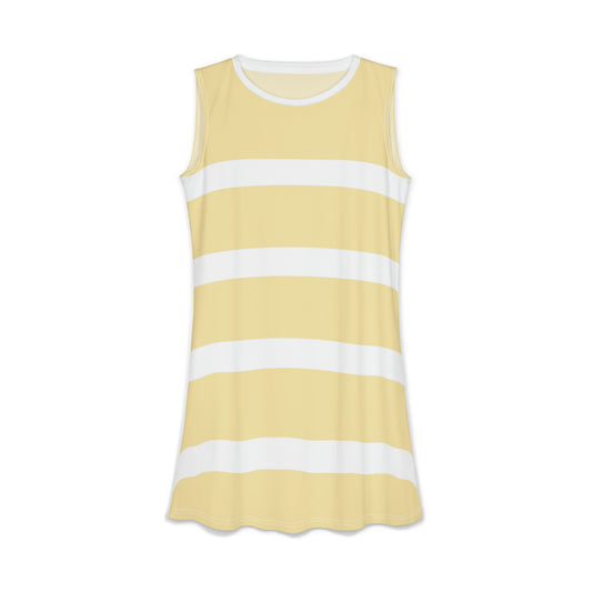 Butter Yellow & White Striped Sleeveless Swing Dress — Casual Summer A-Line