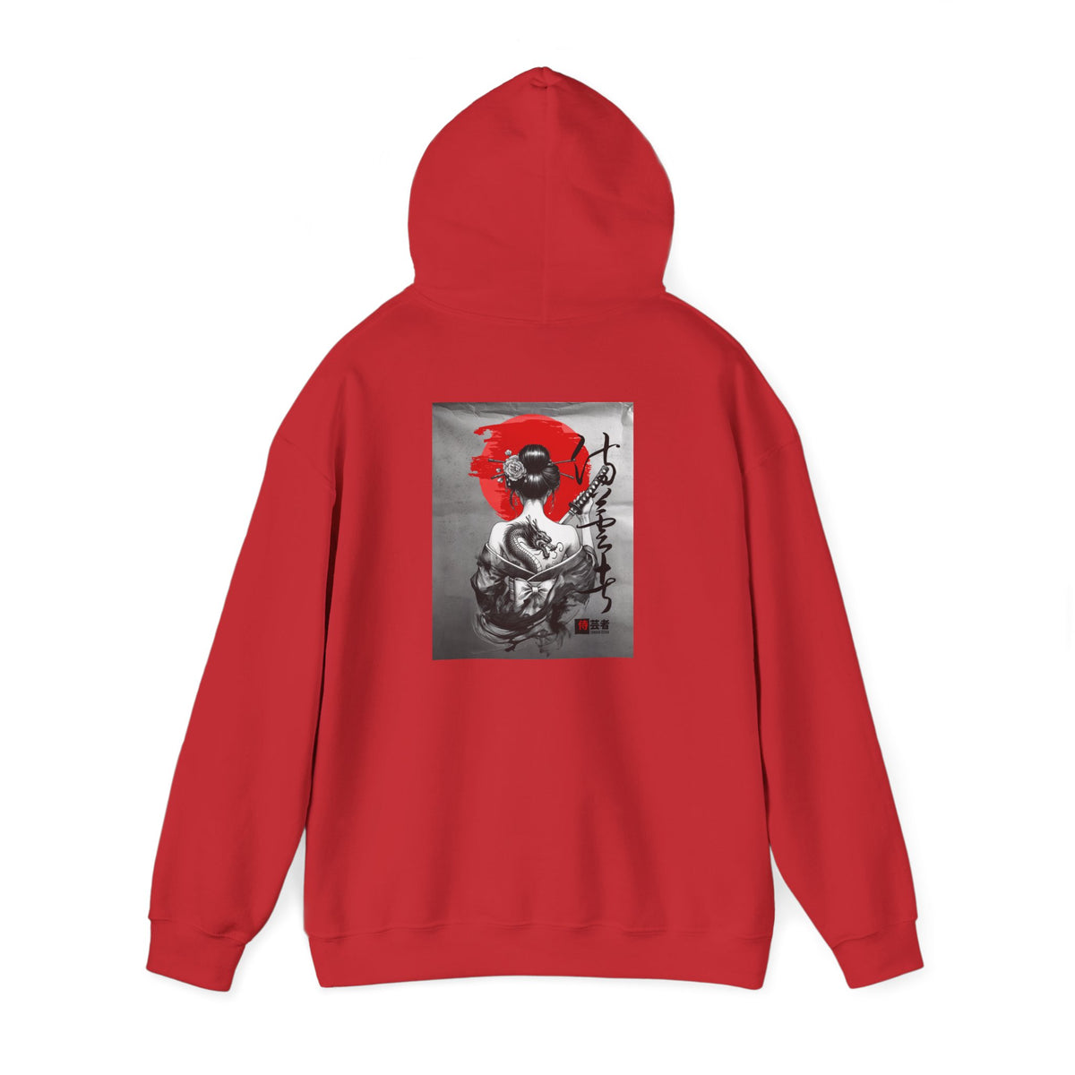 Samurai Poppy Hoodie — Japanese Ink Art Hooded Sweatshirt