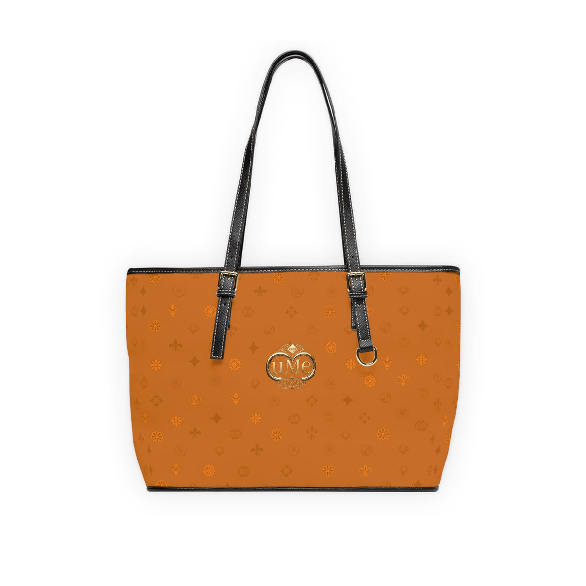 UME PU Leather Shoulder Bag — Cognac Monogram All-Over Print Tote