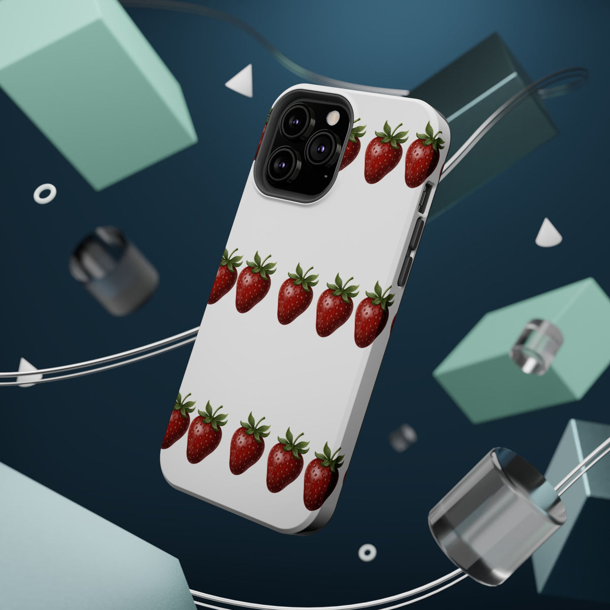 Strawberry Row Phone Case — White MagSafe Magnetic Impact-Resistant Cover