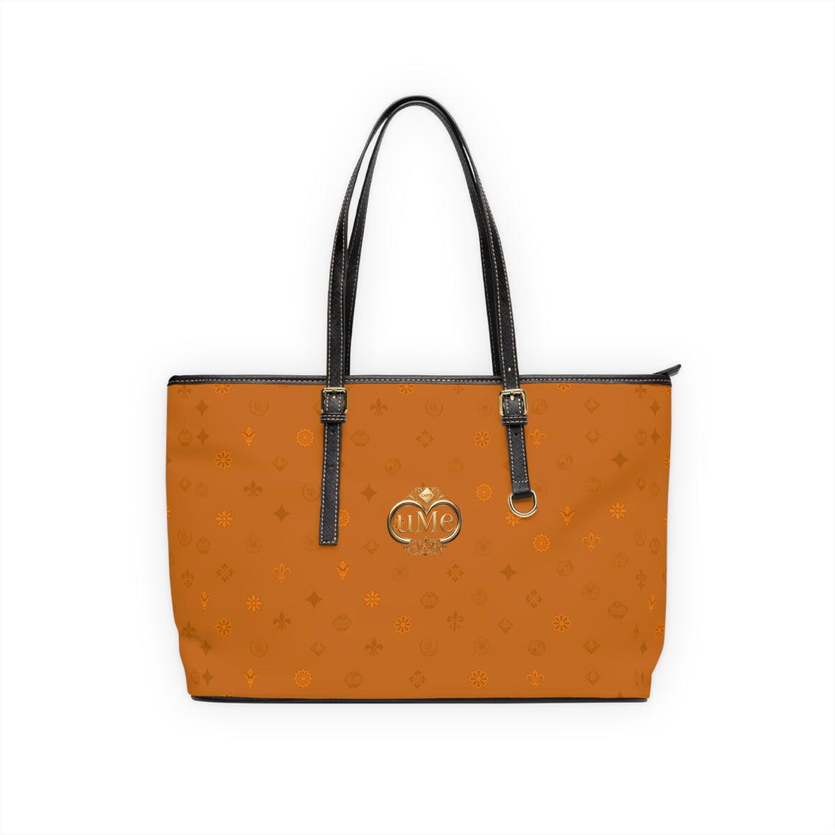 UME PU Leather Shoulder Bag — Cognac Monogram All-Over Print Tote