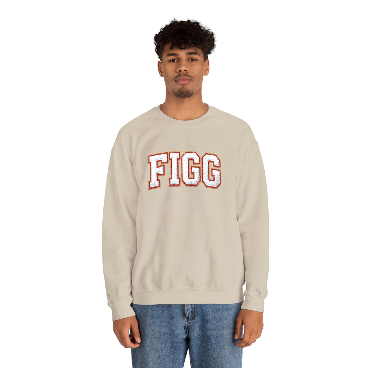 FFiGG Embroidered Collegiate Crewneck — Sport Grey, Black & More Colors